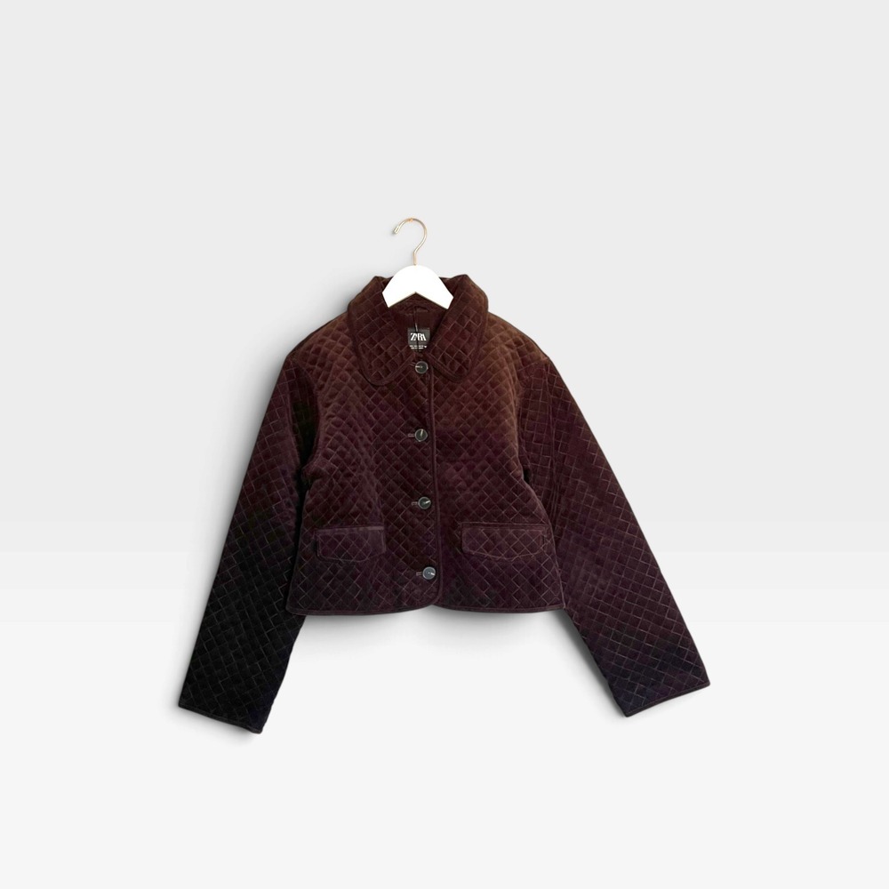 Zara Quilted Corduroy Jacket Brown Cropped Button Front 4391/779/716 L